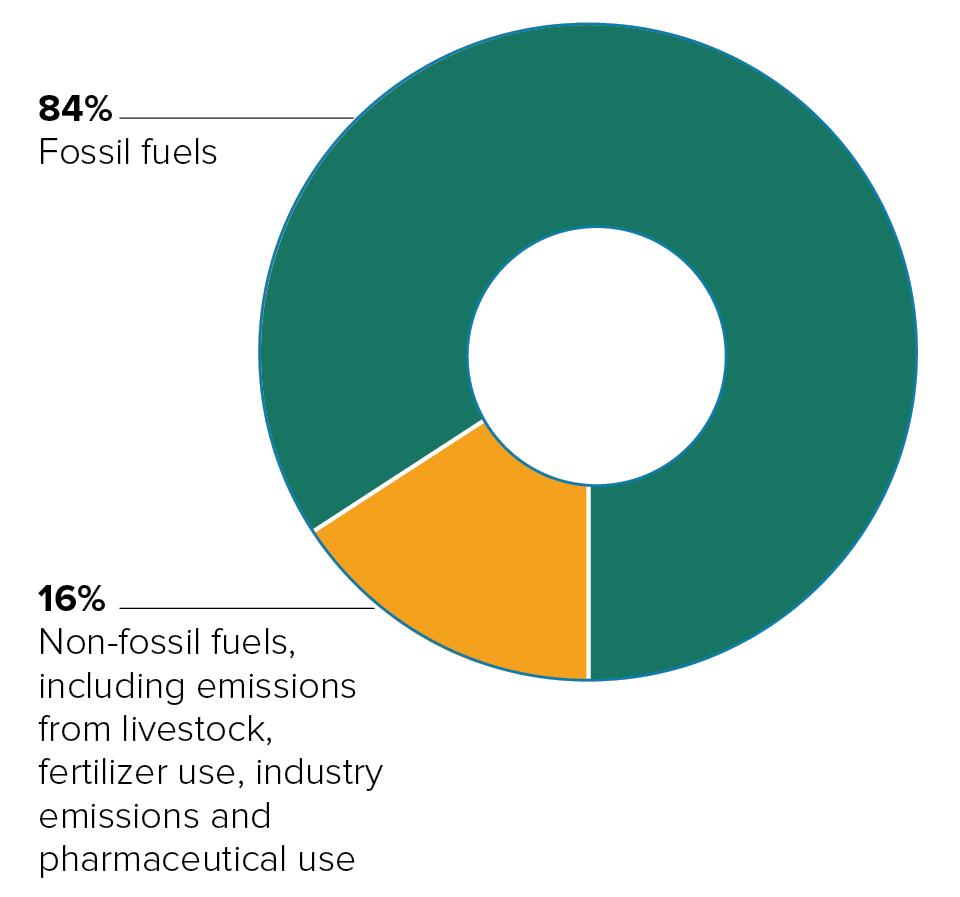 Proportion of health care's footprint attributable to fossil fuels in 2014.